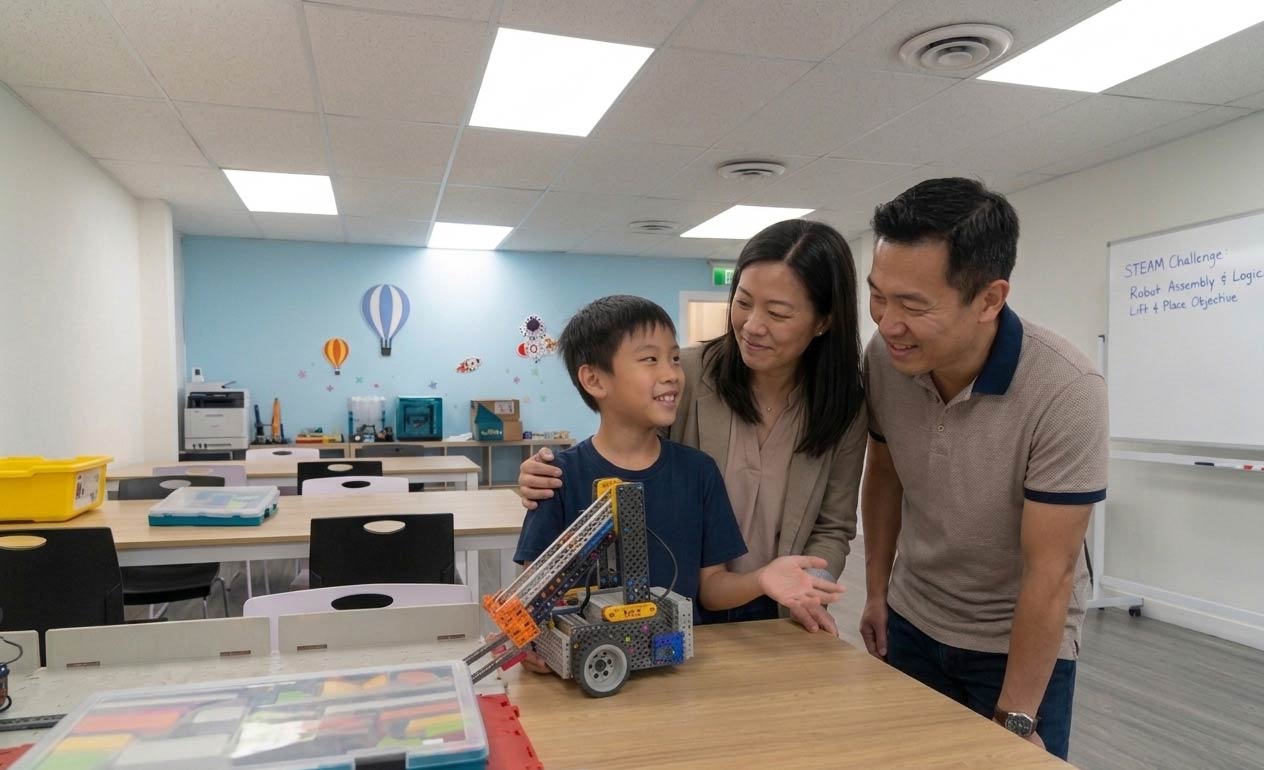 A student actively building and testing a robotics project